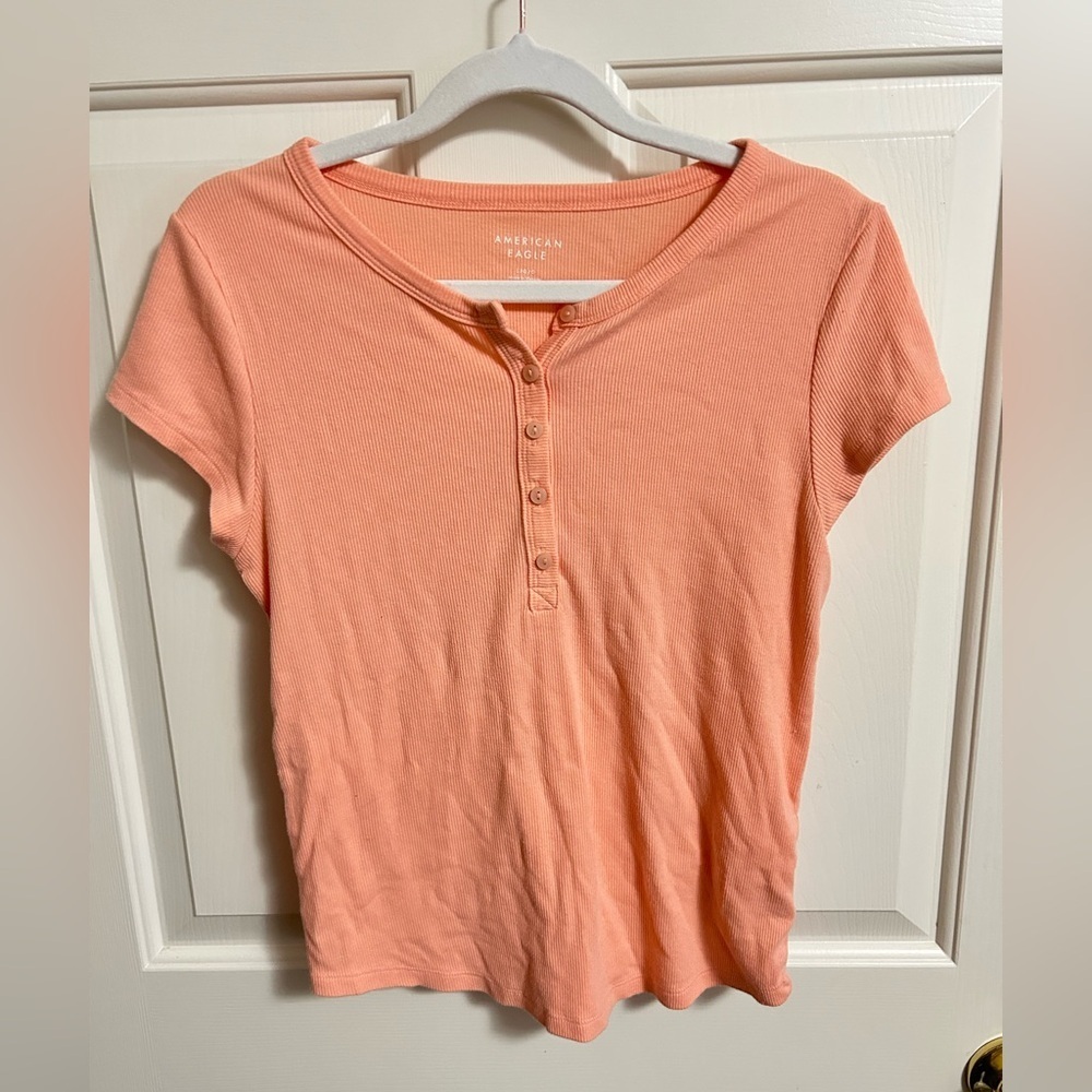 American Eagle Ribbed Henley Top Orange Size Large